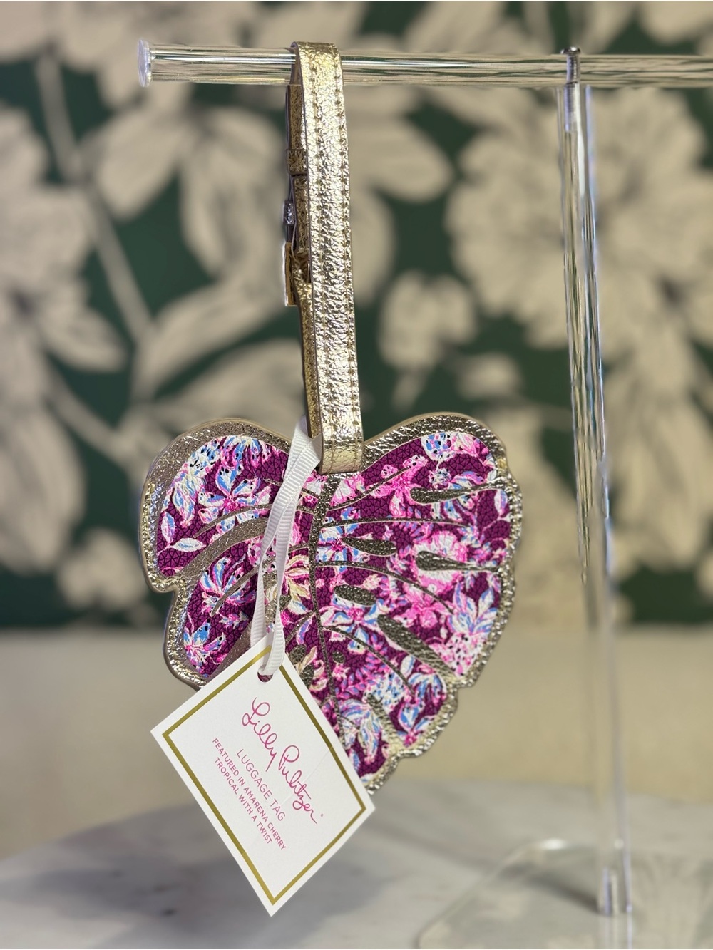 Lilly Pulitzer Pink Floral Leaf Luggage Tag NWT